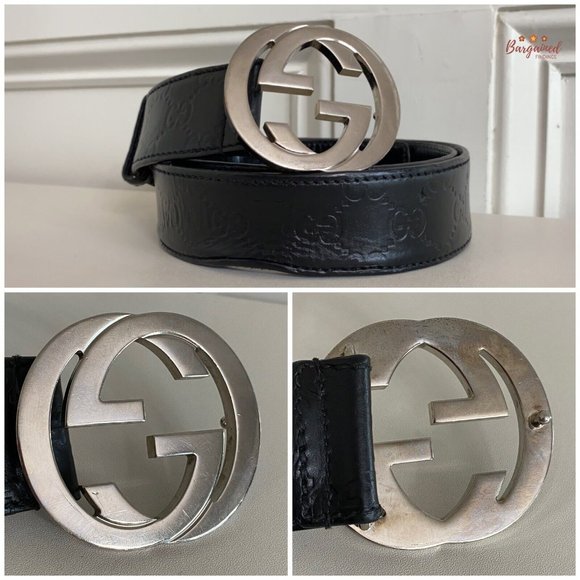 Authentic Gucci Black Guccissima Leather Silver Interlocking G Buckle 100/40 - Picture 2 of 13
